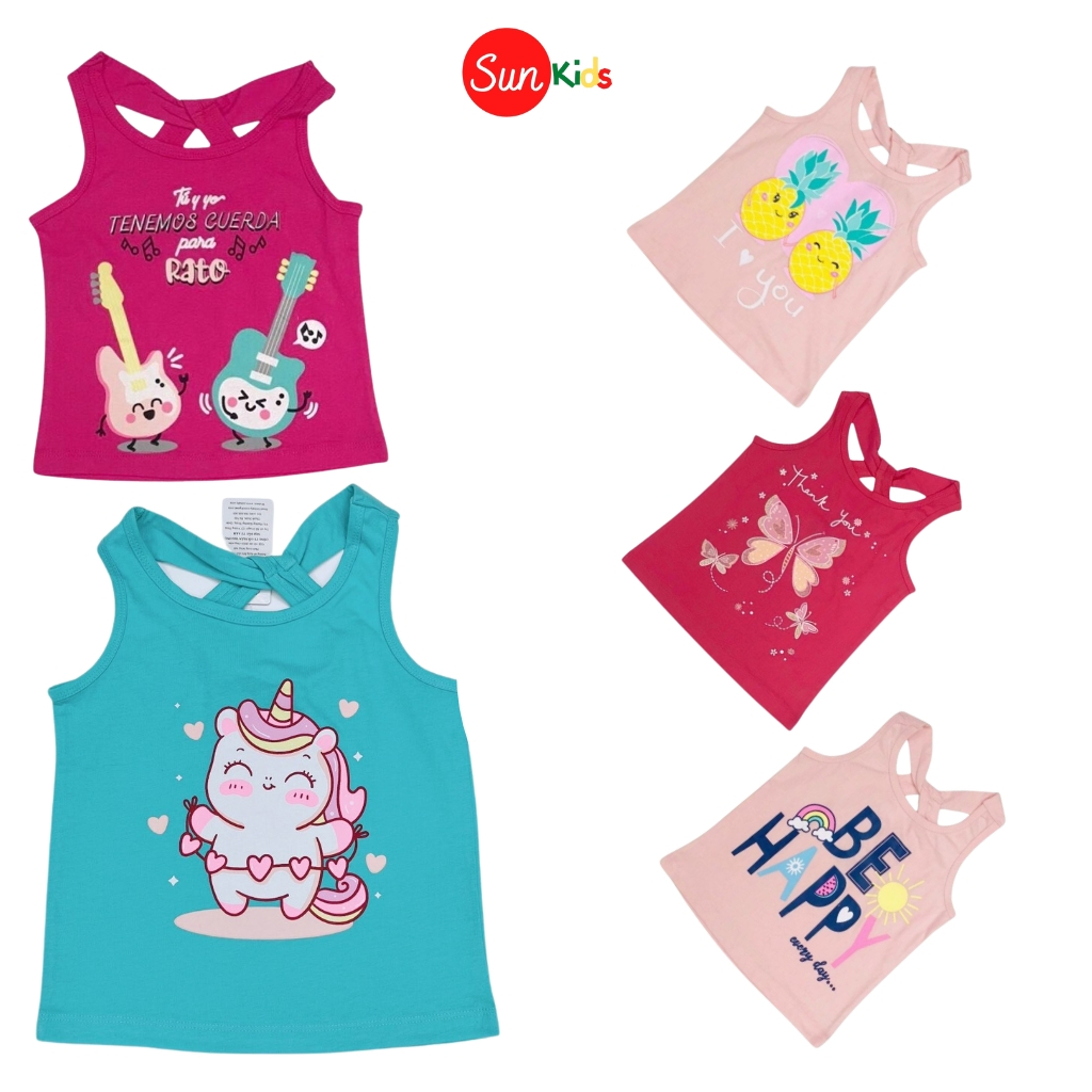 Áo thun bé gái, áo phông bé gái dáng ba lỗ, chất cotton, nhiều màu, size 1-10 - SUNKIDS