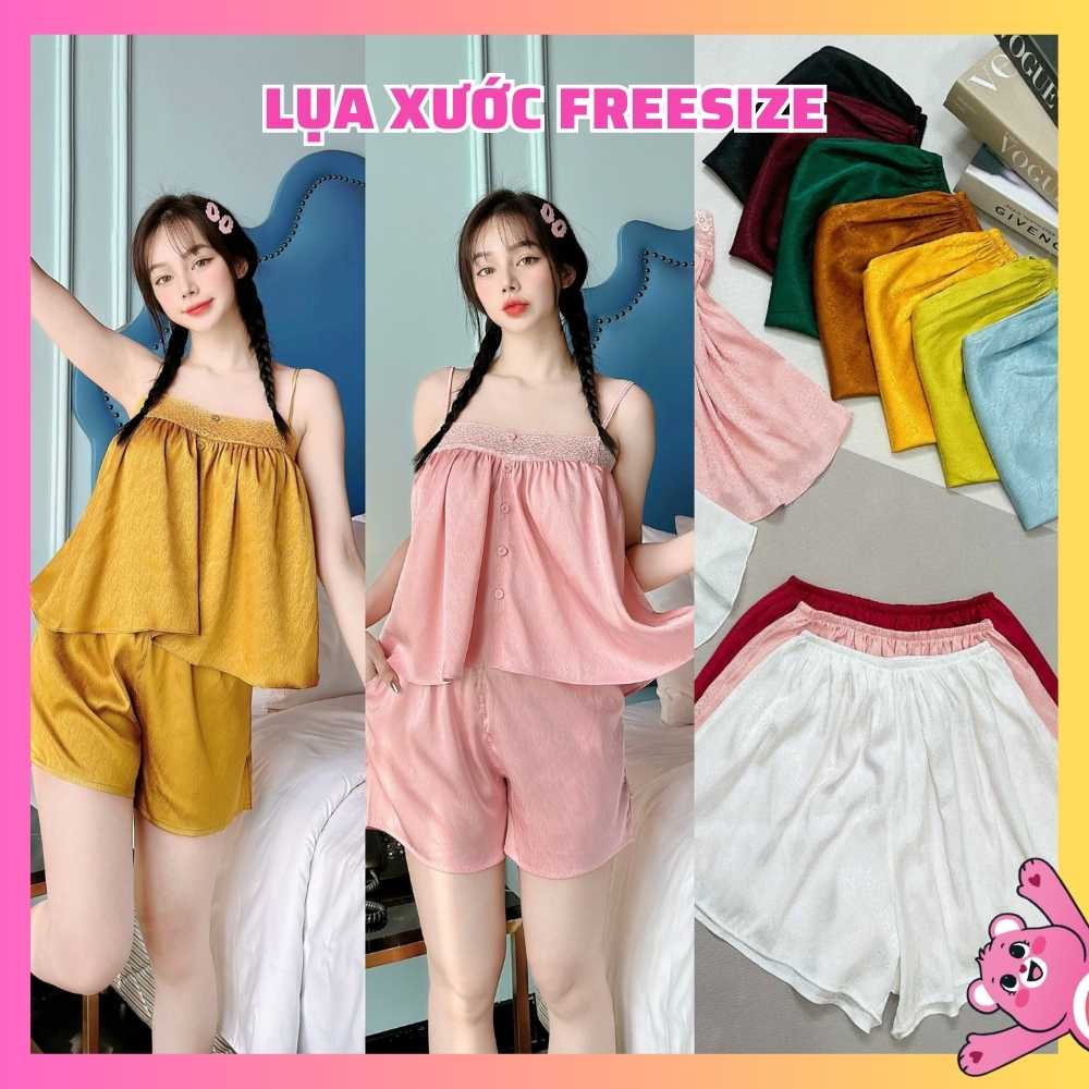 Bộ đồ ngủ 2 dây sexy phối ren ngực quần đùi lụa xước, set đồ bộ nữ mặc nhà giá rẻ, đồ ngủ nữ sexy trơn đẹp hot trend mới