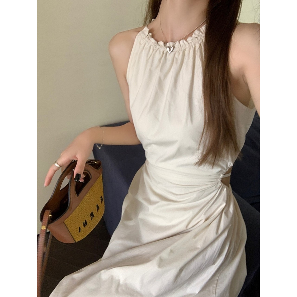 Váy đầm nữ cổ yếm không tay thiết kế khoét eo dáng dài V33