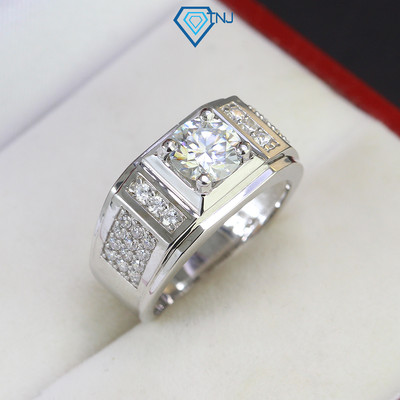 Nhẫn nam bạc Moissanite 7mm xi bạch kim, kèm thẻ tra cứu đá sang trọng NNAM0021 - Trang Sức TNJ