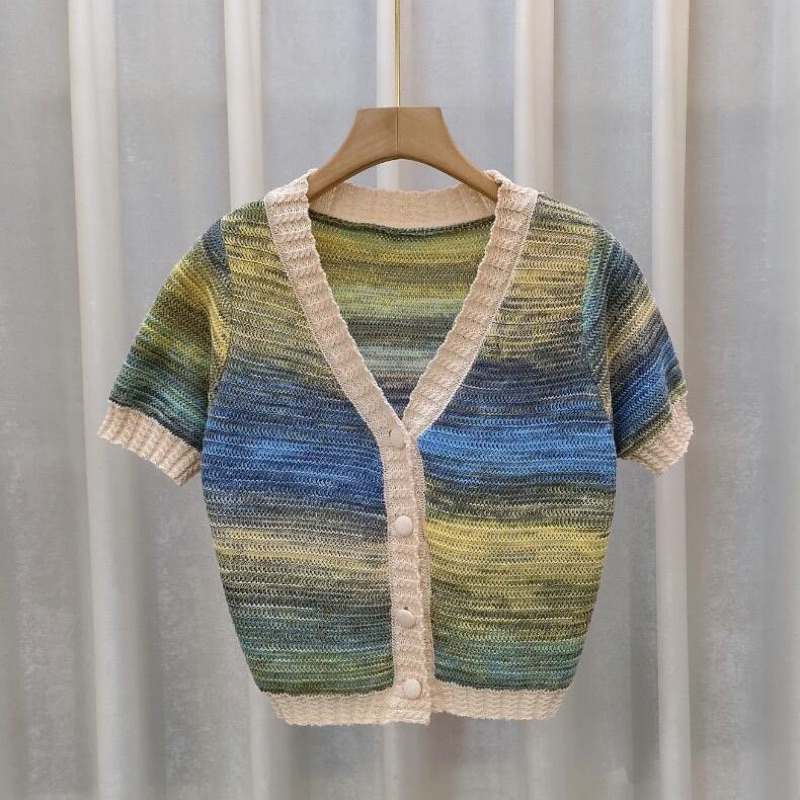 Áo len mongtoghi cổ V, áo croptop dệt kim cá tính