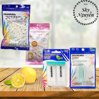 Combo okamura: tăm chỉ 90 cây chỉ kẽ 120 cây* hộp chỉ kẽ 140 cây.