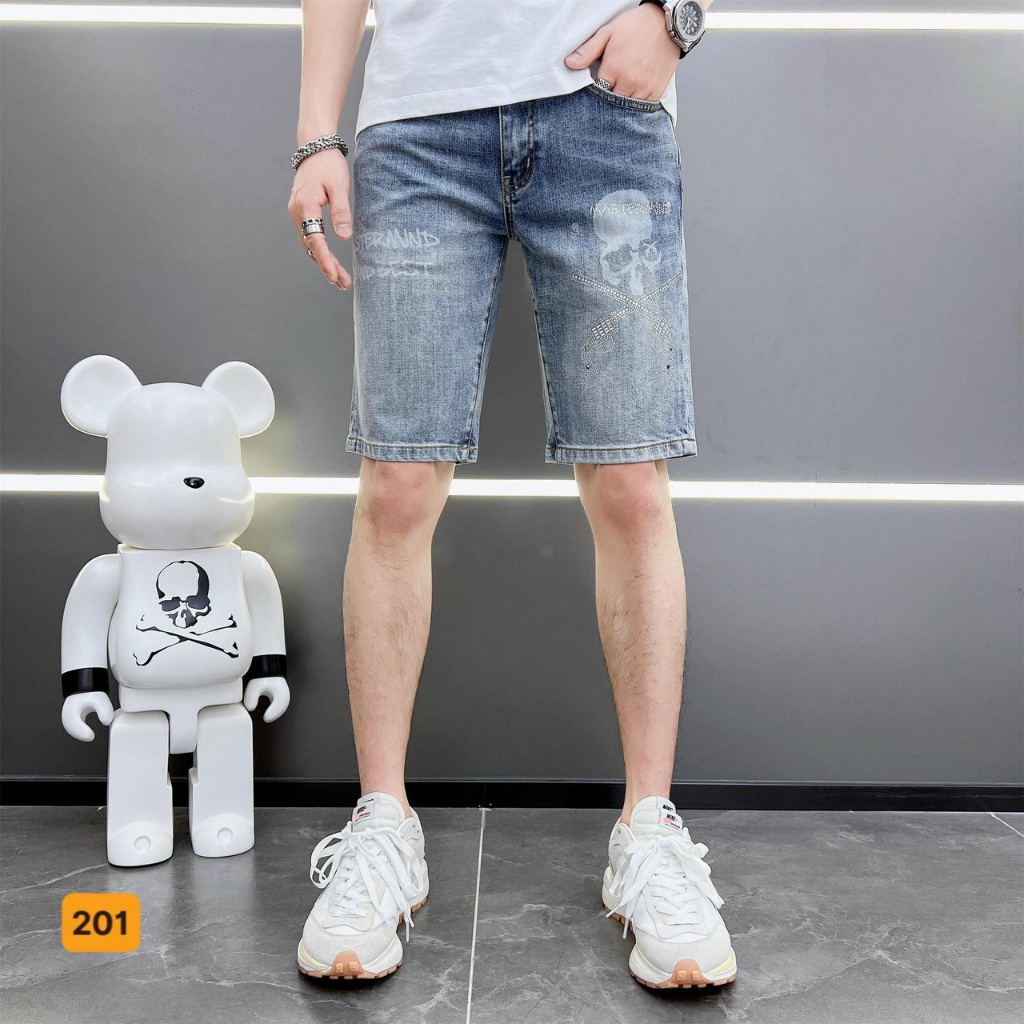 Quần short jean nam 201 màu xanh, quần sọt jean nam, quần đùi jean, qu