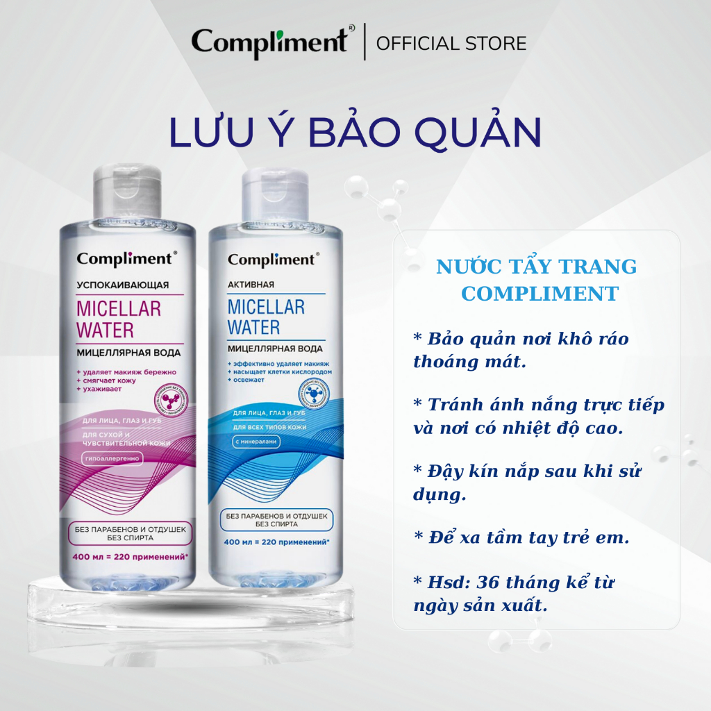 Nước Tẩy Trang Compliment Micella Water giúp loại bỏ bụi bẩn, làm sạch sâu dành cho da mụn và da nhạy cảm 200ml