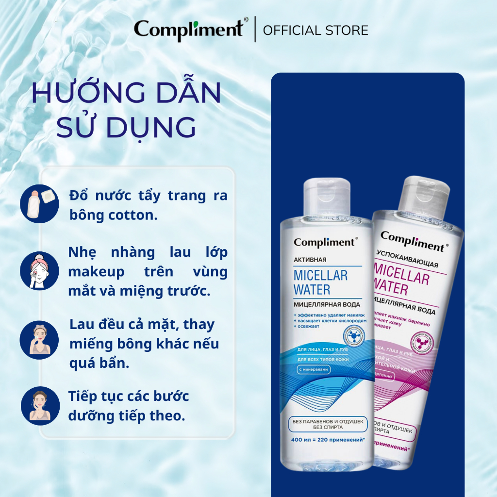 Nước Tẩy Trang Compliment Micella Water giúp loại bỏ bụi bẩn, làm sạch sâu dành cho da mụn và da nhạy cảm 200ml