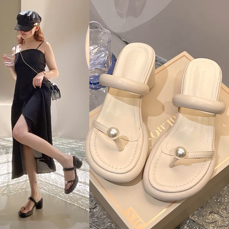 Dép nữ đế cao 5p đính viên ngọc hàng QC cao cấp