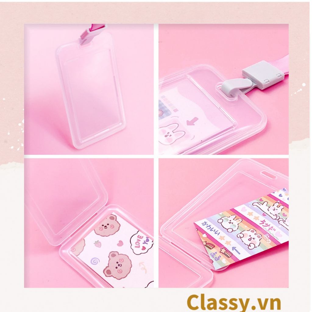 Thẻ đeo Classy bảng tên dọc, nhựa trong suốt cao cấp PK1403 họa tiết hoạt hình ngẫu nhiên