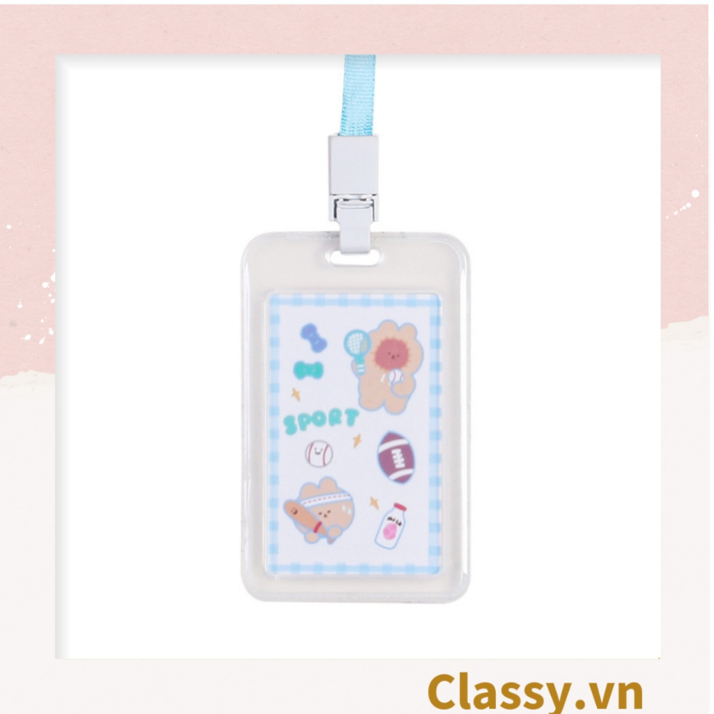 Thẻ đeo Classy bảng tên dọc, nhựa trong suốt cao cấp PK1403 họa tiết hoạt hình ngẫu nhiên