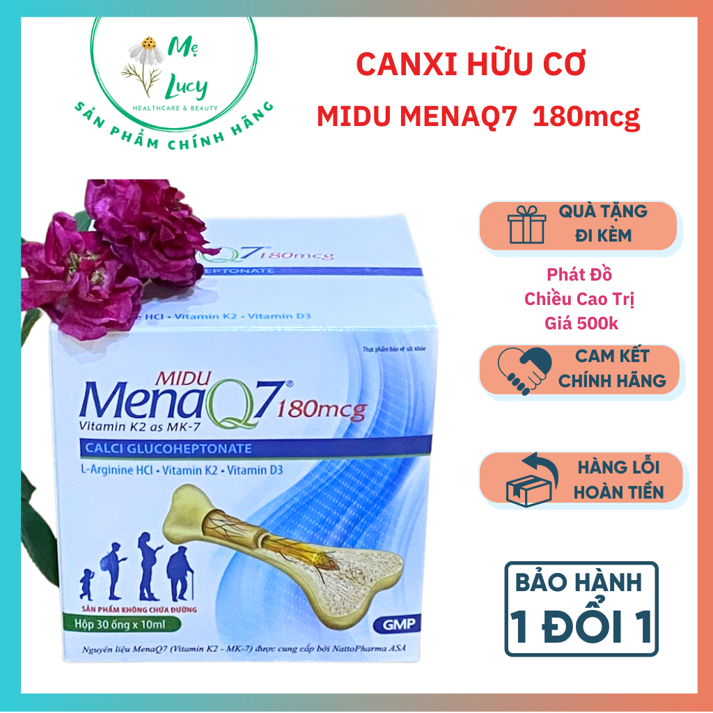 Canxi hữu cơ Midu MenaQ7 180mg,Canxi hữu cơ cho trẻ,  Hộp 30 ống-shop mẹ lucy