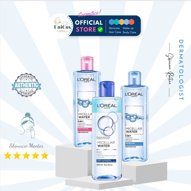 Nước tẩy trang L'Oreal Micellar Water 400ml làm sạch sâu cho da thường, nhạy cảm Loreal