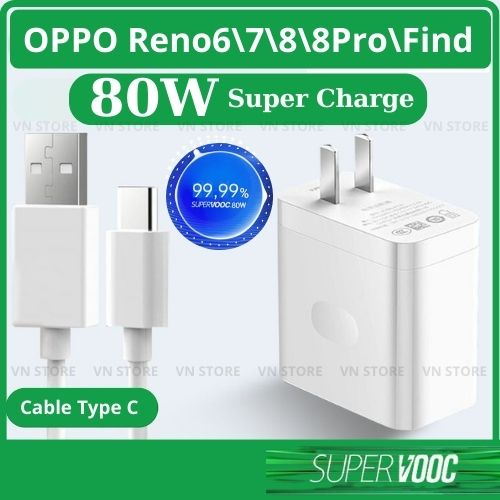 Bộ sạc nhanh 80w, sạc nhanh Vooc không nóng máy dùng cho các dòng Oppo A và Reno5 \6\7\8\8T\8 Pro Find X và Realme