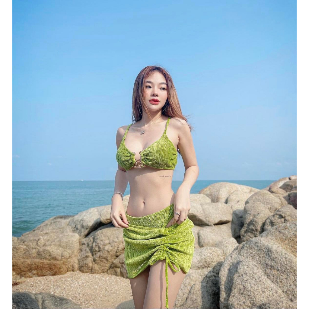 Bikini Sexy Velvet Vải co giãn 3 món