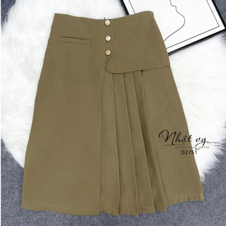 Chân váy bigsize công sở Maihouse xếp ly đính cúc chất lụa phù hợp đi chơi dạo phố - D2751