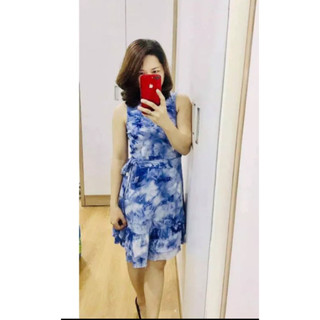 Đầm LAUNDRY Nhập khẩu 2 LỚP hoạ tiết hoa phong cách thời trang mùa hè