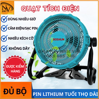 Quạt tích điện to Boshun 199V Quạt pin dùng chân pin Makita Quạt để bàn 12 inch BH 12 tháng