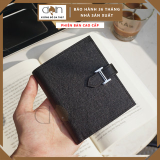 Ví ngắn khâu thủ công chữ H cài da epsom, ví nữ thời trang da thật cao cấp Doin CP_VN101