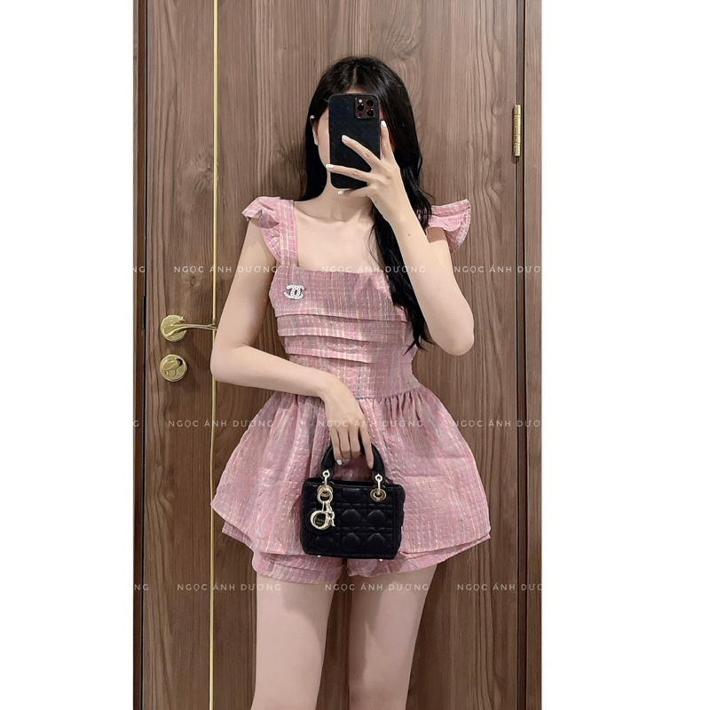 Set Bộ Tằm 2 Line  Thiết Kế QC Áo Cánh Tiên Babidoll Kèm Phụ Kiện Chaneo + Quần Short Đùi Loe 2 Lớp