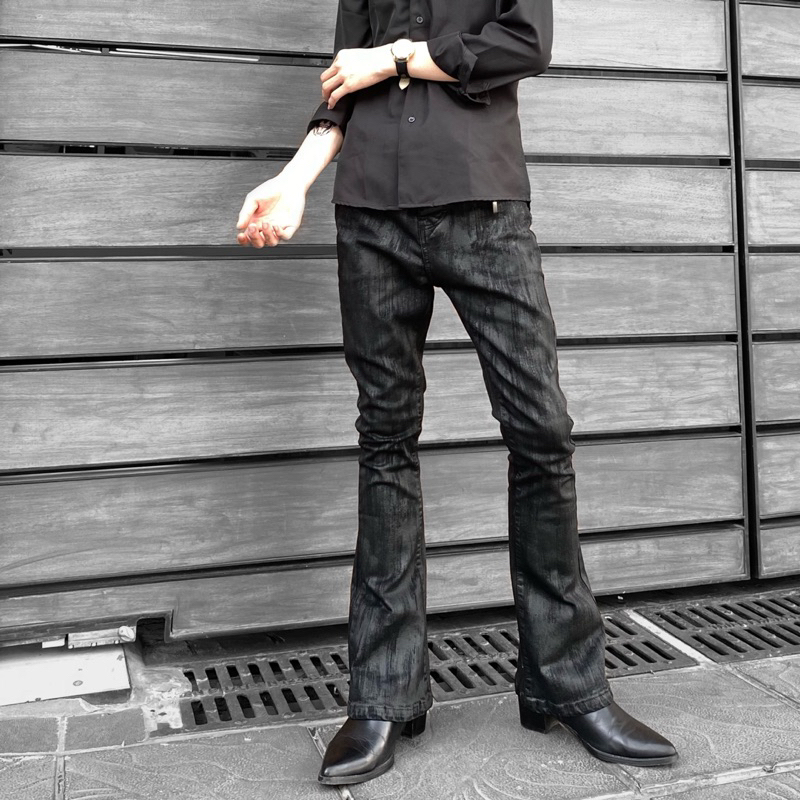 Quần Denim Jeans Đen Ống Loe Wax / Waxed Cao Cấp / Black Basic Flared - Roy Design