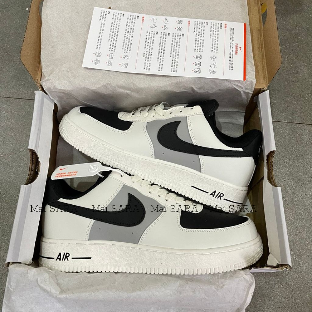 giày_nike air force 1 trắng vệt đen, giày thể thao af1 trắng mũi đen hàng cao cấp đầy đủ phụ kiện, full size nam nữ.