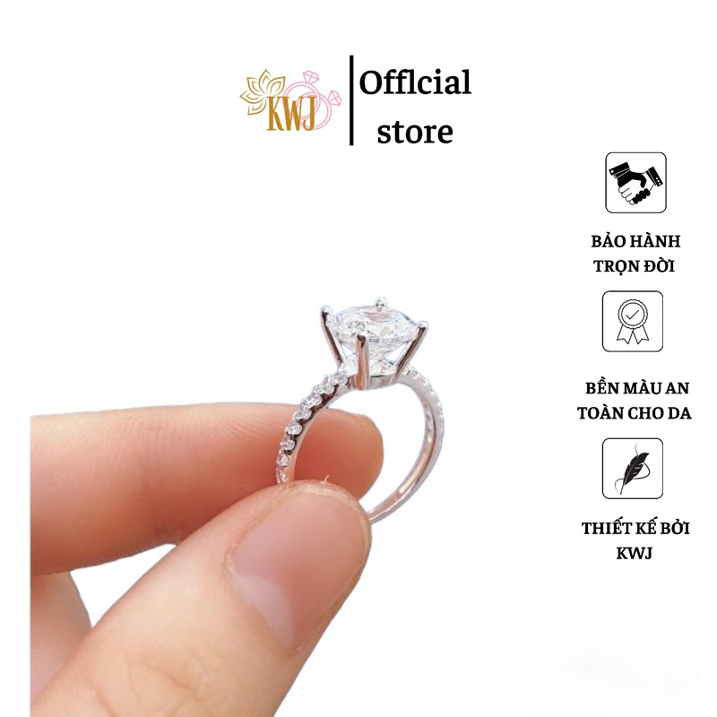 Nhẫn bạc nữ KWJ, bốn chấu full đá.