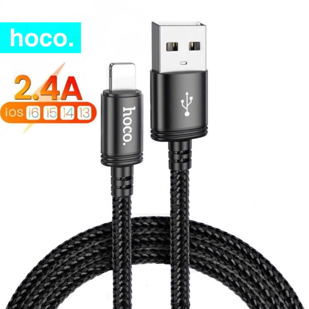 Dây sạc chính hãng Hoco dài 1m 2m 3m bọc dù siêu bền bỉ dùng cho 6 7 8 plus 11 12 13 14