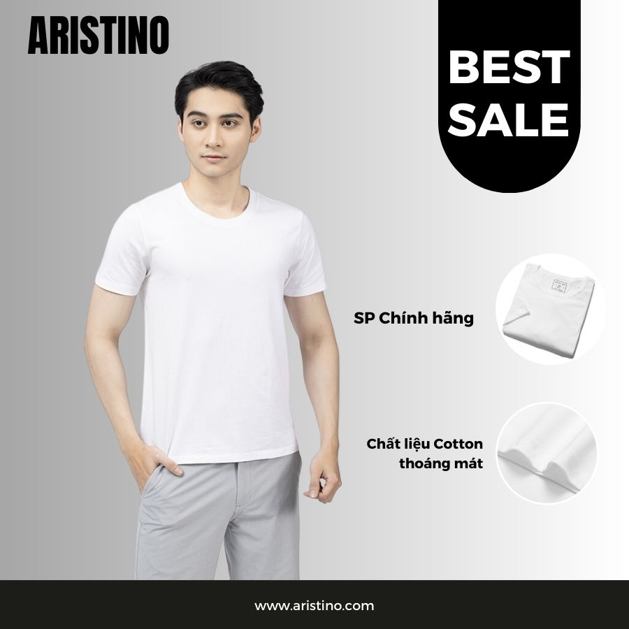 Áo Thun Nam Ngắn Tay ARISTINO Áo THUN Lót Basic Màu trắng Cotton cao cấp mềm mát thoát khí thấm hút mồ hôi AC21 AC22