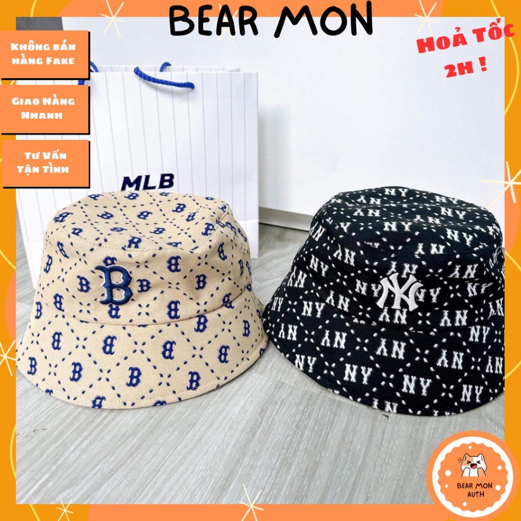 Mũ mlb Diamond Monogram Bucket Hat 3Ahtm023N màu nâu và đen