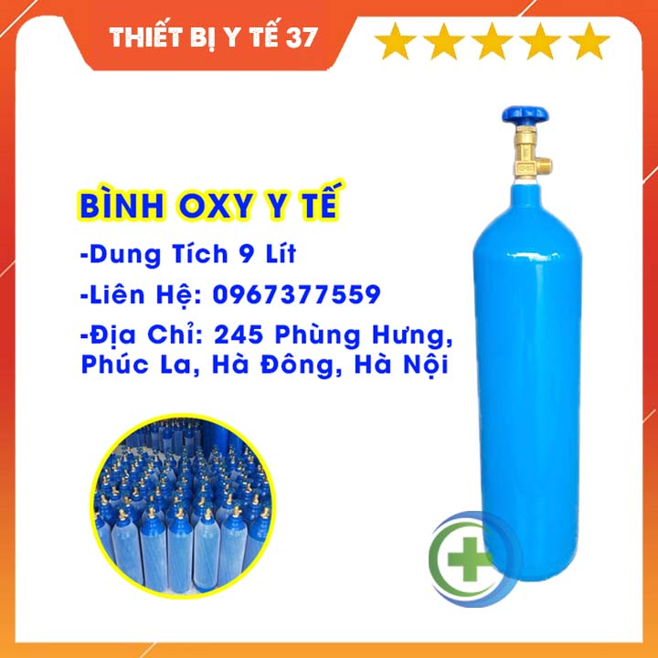 Bình OXY Y Tế Trọn Bộ Đồng Hồ Kèm Dây Thở - Bình OXY Sẵn Khí 9 Lít - Ship Hỏa Tốc