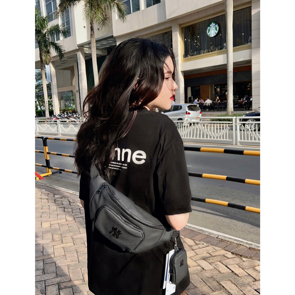 Túi Đeo Chéo, túi bao tử chữ NY màu kem vàng, MLB Monogram Color, hàng cao cấp