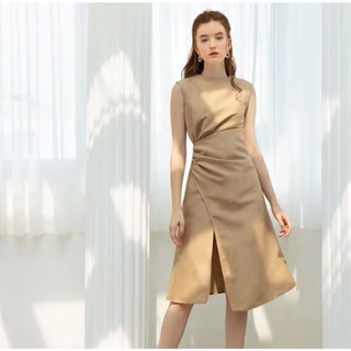 Đầm dự tiệc chất lụa mềm  2 LỚP nhún eo , xẻ tà quý phái