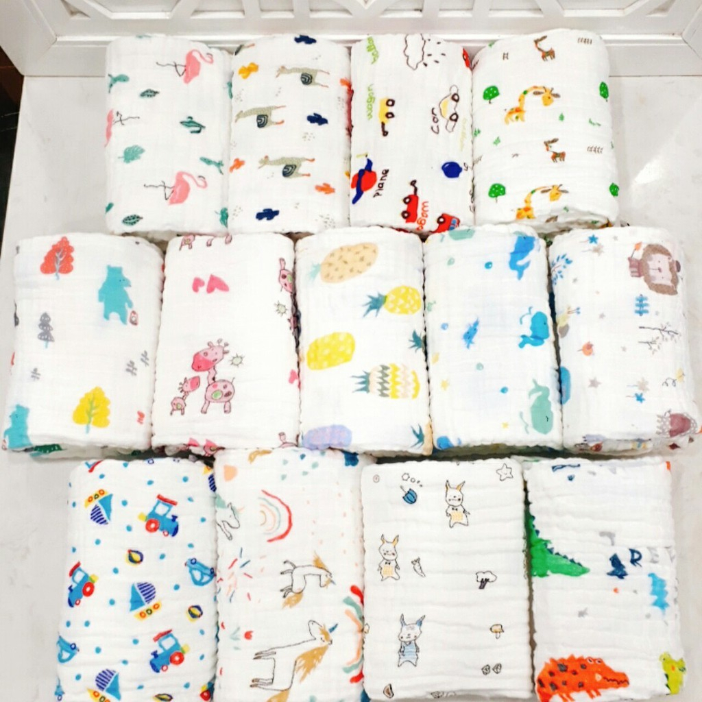 Khăn tắm xô 6 lớp nhăn KT 105x105cm siêu mềm, siêu thấm hút cho bé sơ sinh.