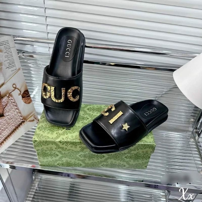 Dép nữ đế thấp quai ngang to chữ G vàng Nguyên hộp hãng cao cấp