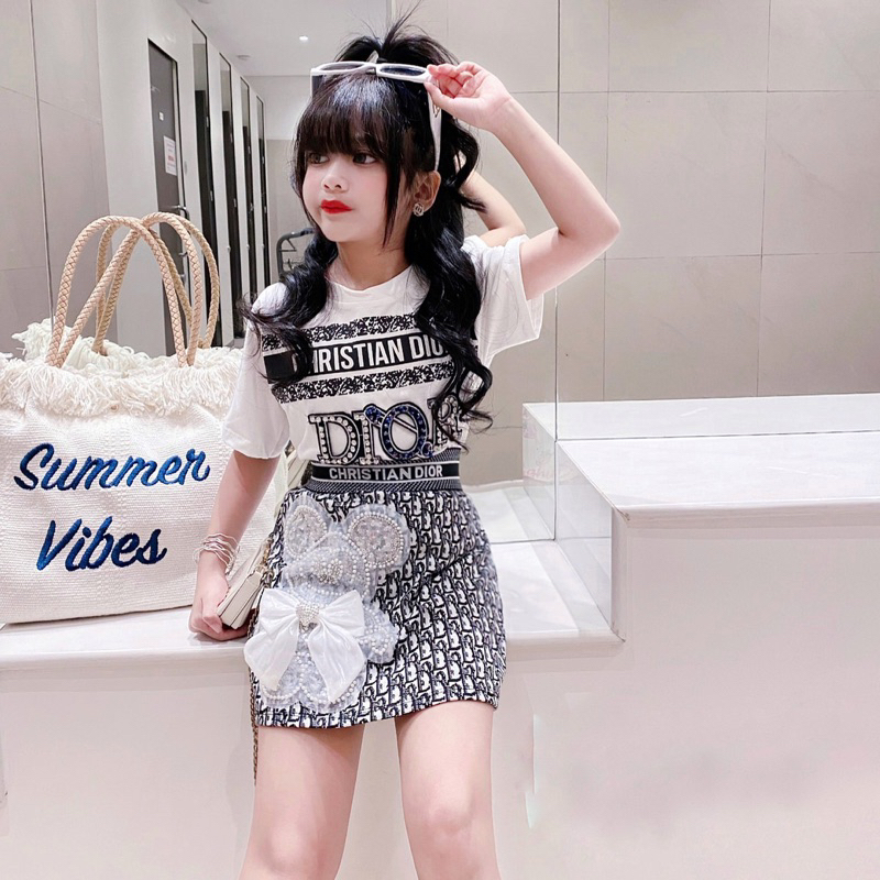 Sét Dio Gấu Nơ Cao Cấp Bé Gái 18-45kg