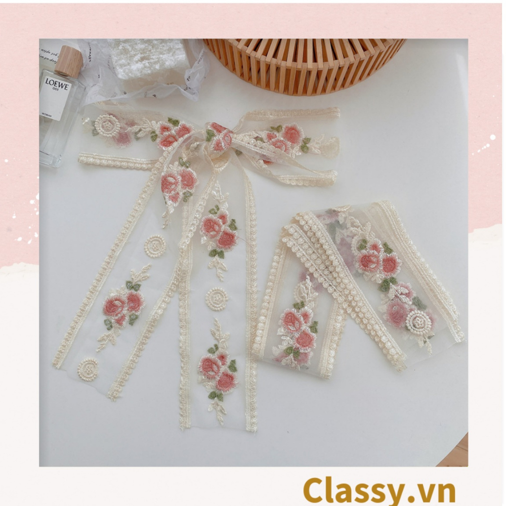 Kẹp tóc và scrunchies vải ren thêu hoa dịu dàng êm ả thân thương phong thái korea dành riêng cho nữ PK566