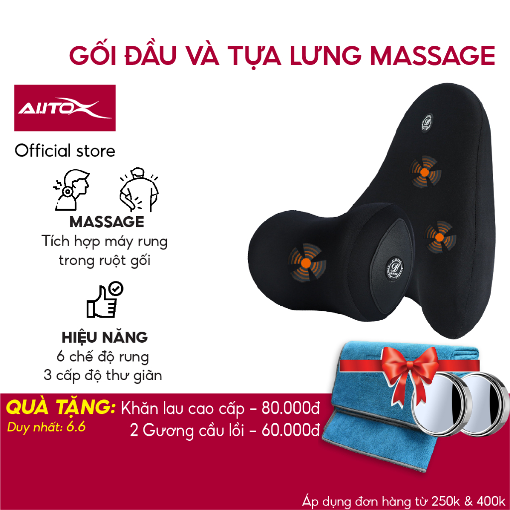 Gối đầu và tựa lưng ô tô massage AutoX máy rung 6 chế độ ruột cao su non êm mềm