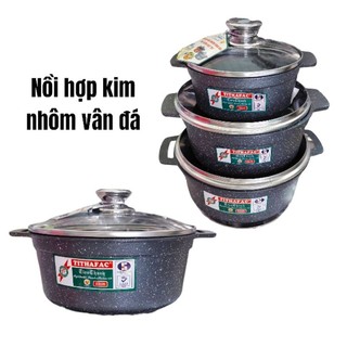 Nồi hợp kim nhôm vân đá TITHAFAC 16cm, 20cm, 22cm  - dùng được cho bếp từ
