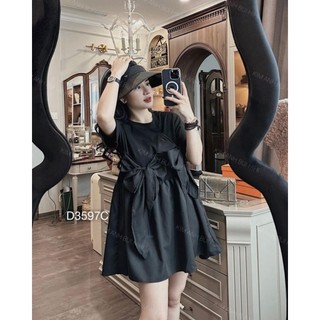 Áo Váy Babydoll Chất Thô Phối Nơ Trước ,Váy Babydoll Ngắn Tay Dáng Xoè Form Rộng Freesize 3 Màu Cho Nữ