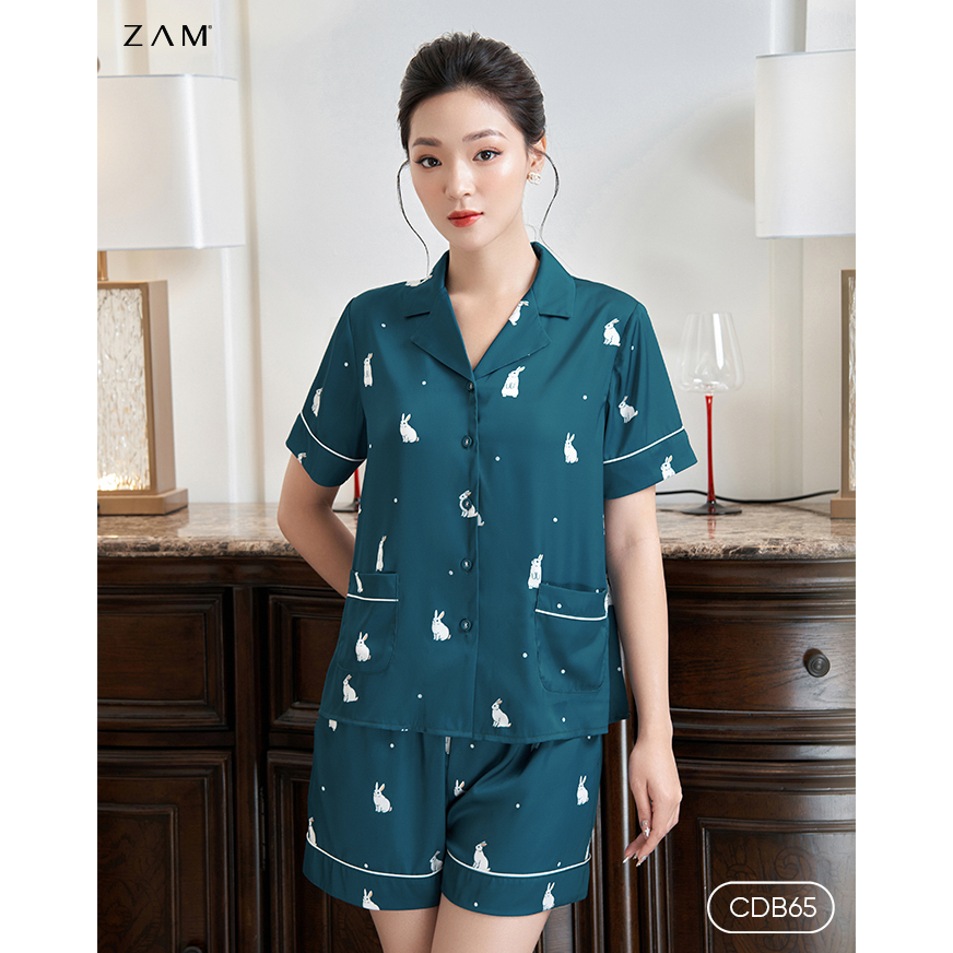 Bộ ngủ satin ZAM - Hoạ tiết THỎ NGỌC XANH