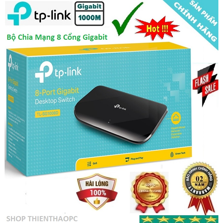 Bộ Chia Mạng Switch 8 Cổng Gigabit TPLink TL-SG1008D 10/100/1000Mbps Hàng Mới Chính Hãng BH24T