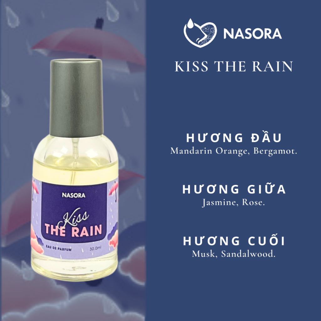 Nước Hoa Nữ Nasora Kiss The Rain Hương Thơm Tươi Mát, Ngọt Ngào, Trong Sáng, Full Size Dạng Xịt 30ML