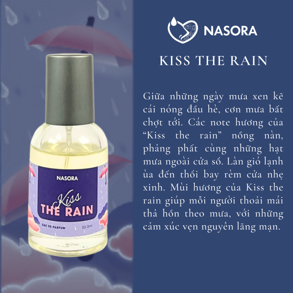 Nước Hoa Nữ Nasora Kiss The Rain Hương Thơm Tươi Mát, Ngọt Ngào, Trong Sáng, Full Size Dạng Xịt 30ML