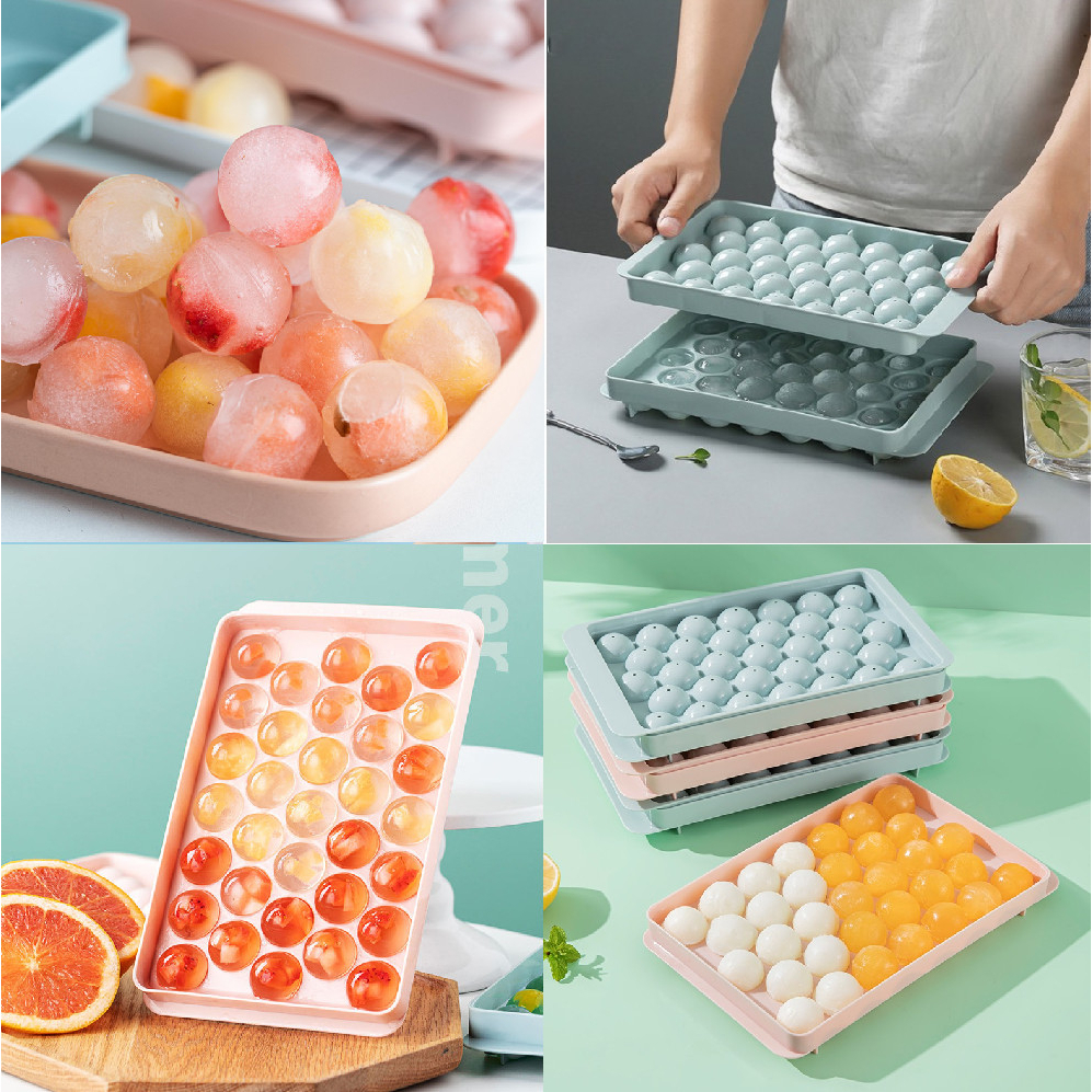 Khay làm đá, khuôn làm thạch hình bi nhựa tròn 33 viên, khay đá viên