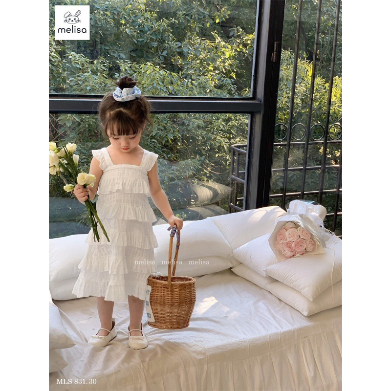 Đầm Melisa trắng nhiều tầng bé gái siêu đẹp