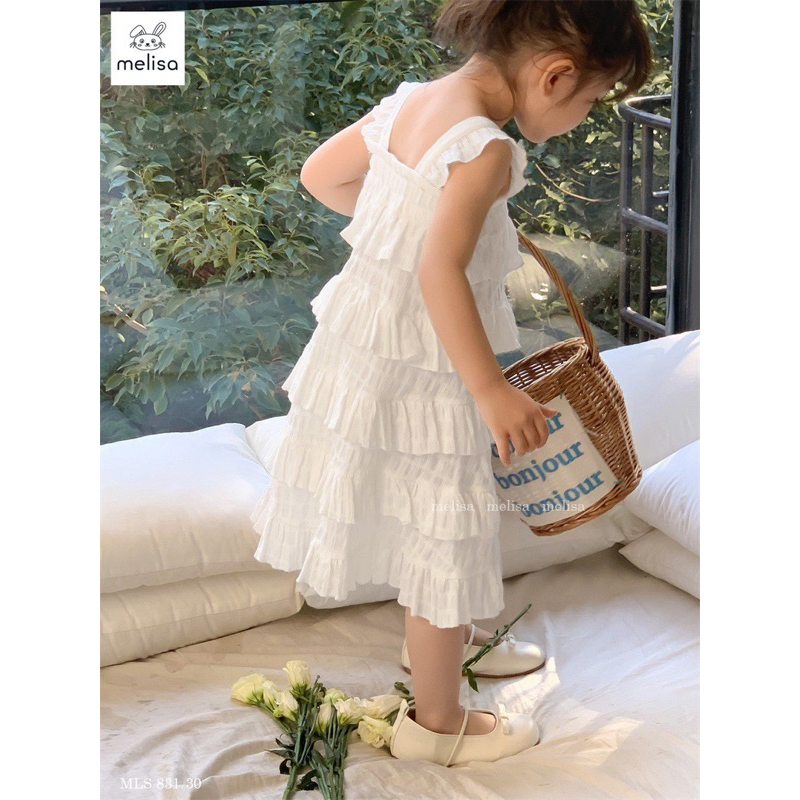 Đầm Melisa trắng nhiều tầng bé gái siêu đẹp
