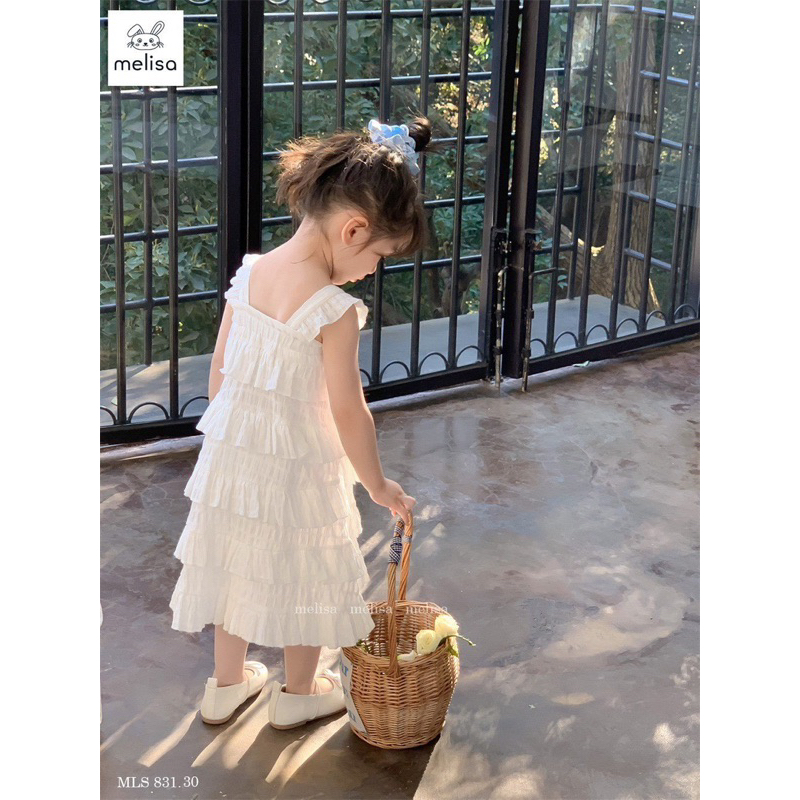 Đầm Melisa trắng nhiều tầng bé gái siêu đẹp