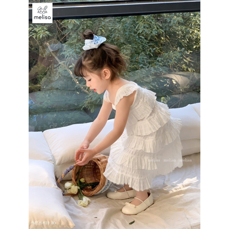 Đầm Melisa trắng nhiều tầng bé gái siêu đẹp