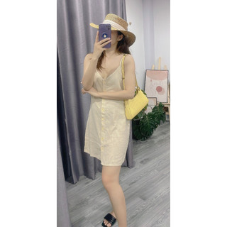 ĐẦM 2 DÂY LINEN ĐÍNH NÚT