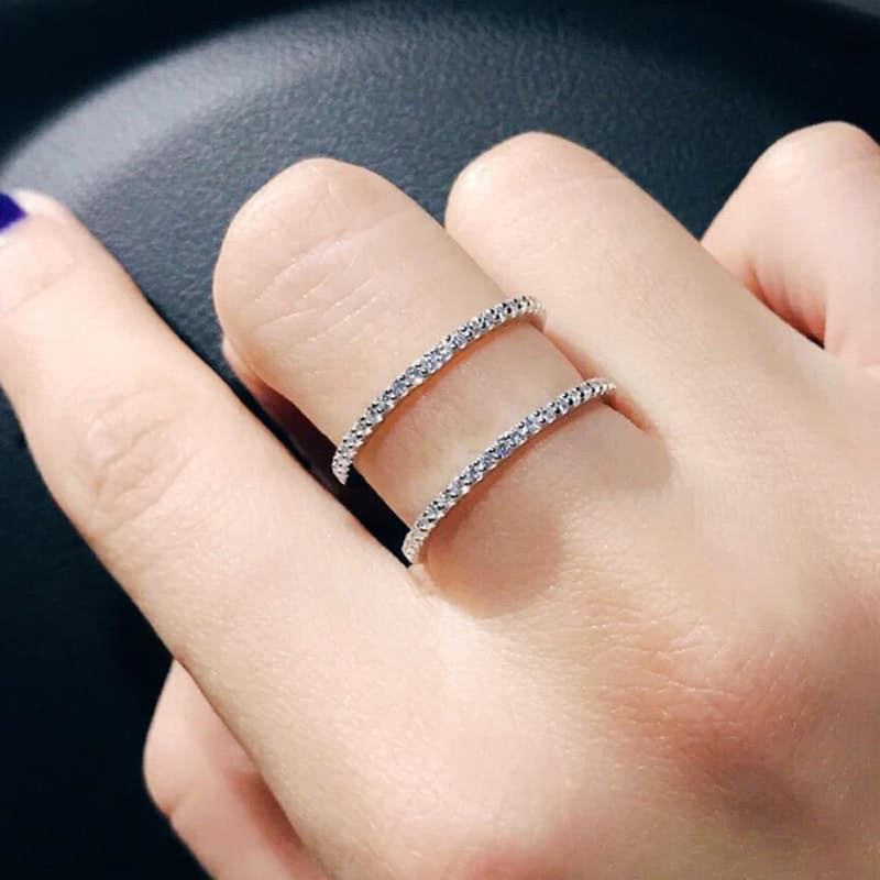 Nhẫn bạc nữ KWJ , viền một hàng đá.