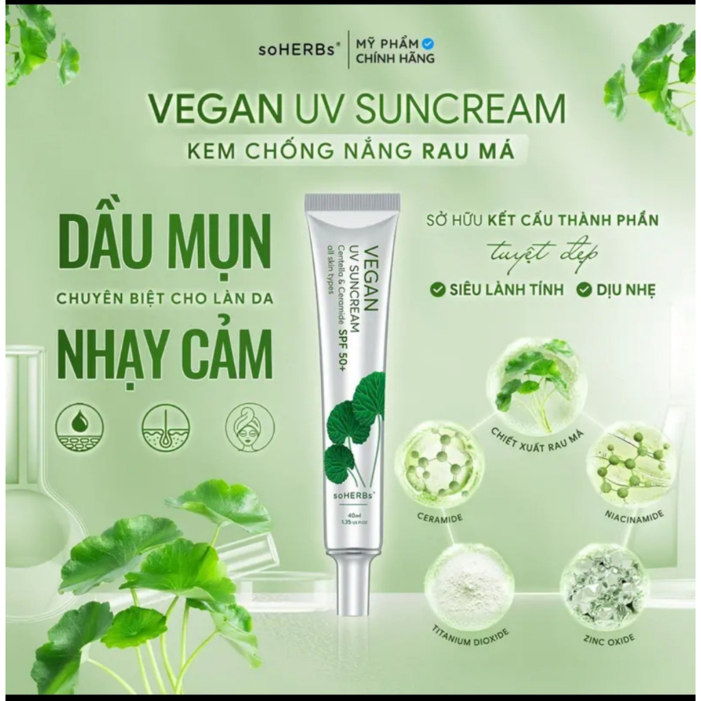 Kem Chống Nắng Cho Da Nhạy Cảm SOHERBS VEGAN UV SUNCREAM 40ml