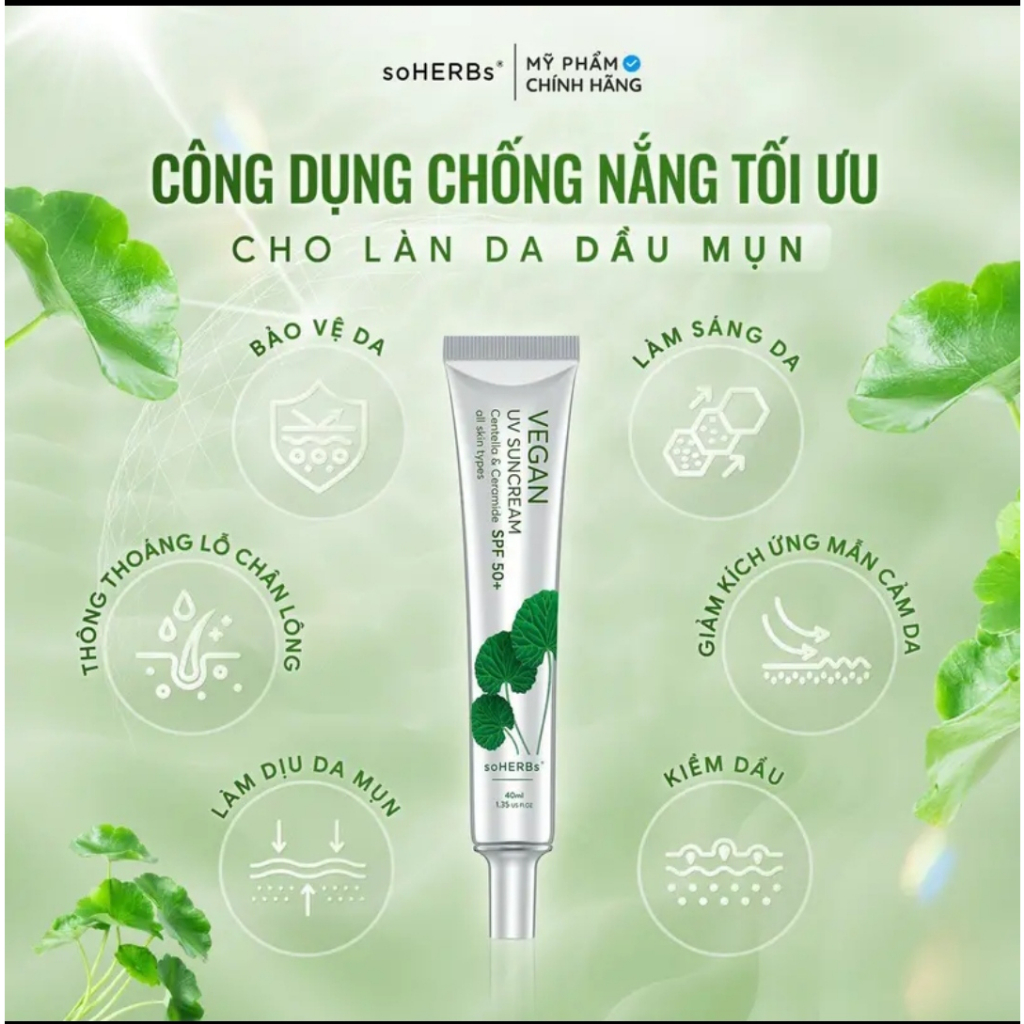 Kem Chống Nắng Cho Da Nhạy Cảm SOHERBS VEGAN UV SUNCREAM 40ml